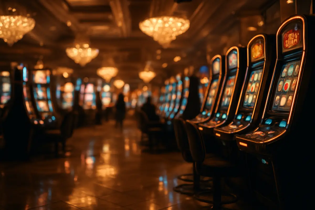 casino-general — atmospheric modern casino floor with rows of slot machines