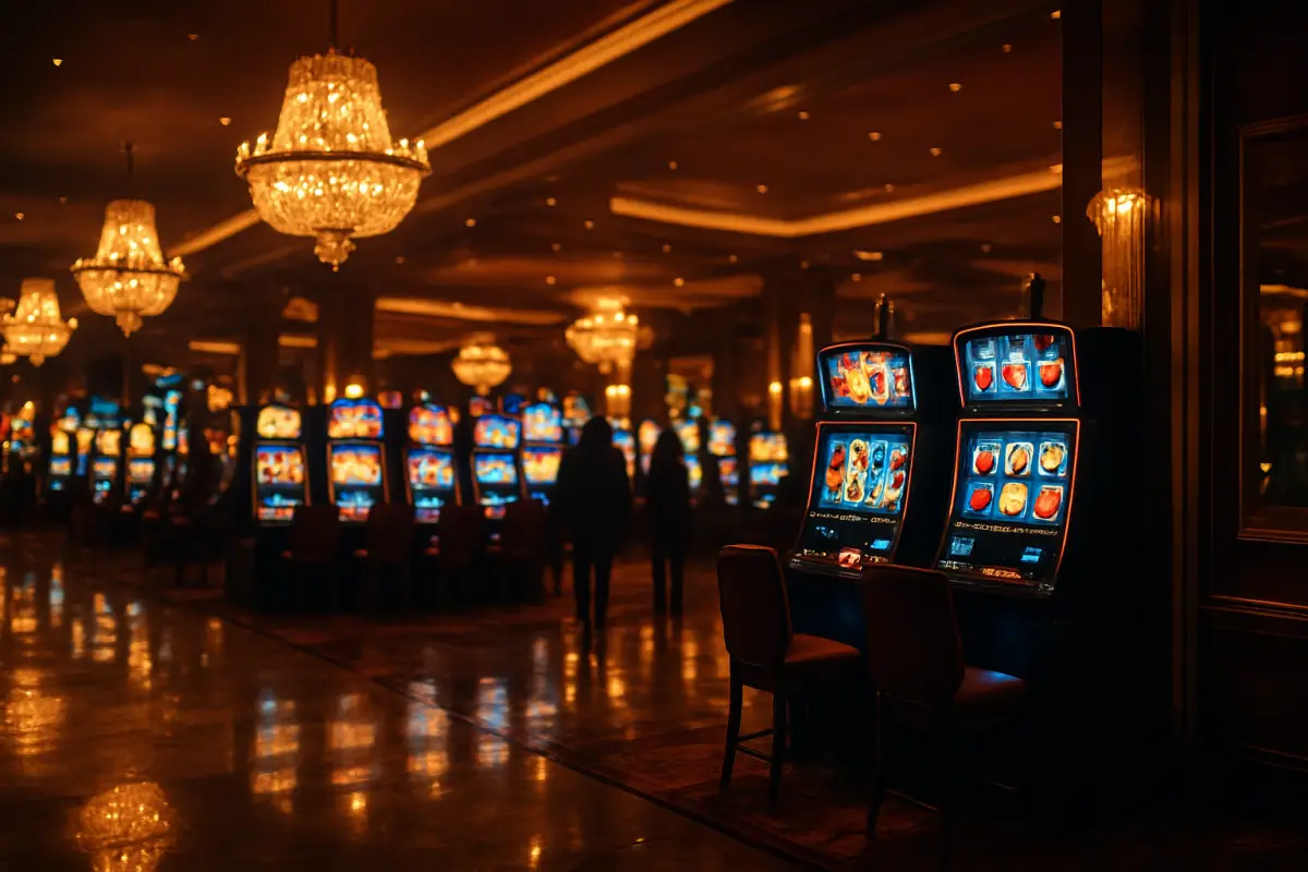 casino-general — atmospheric modern casino floor with rows of slot machines