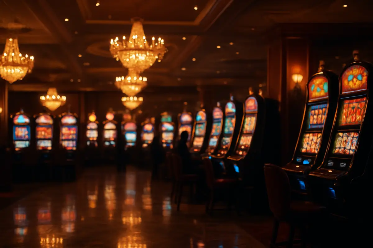 casino-general — atmospheric modern casino floor with rows of slot machines