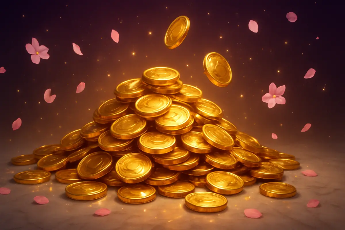 casino-general — pile of gleaming gold coins with sparkling star particles