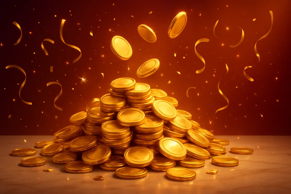 live-casino — pile of gleaming gold coins with sparkling star particles