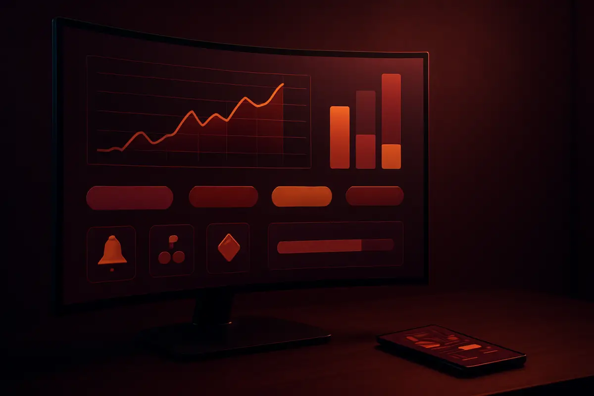 slots — curved monitor showing abstract sportsbook interface with graphs and buttons